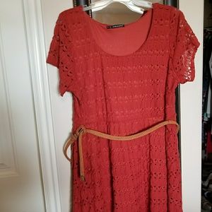 Lace overlay dress with belt